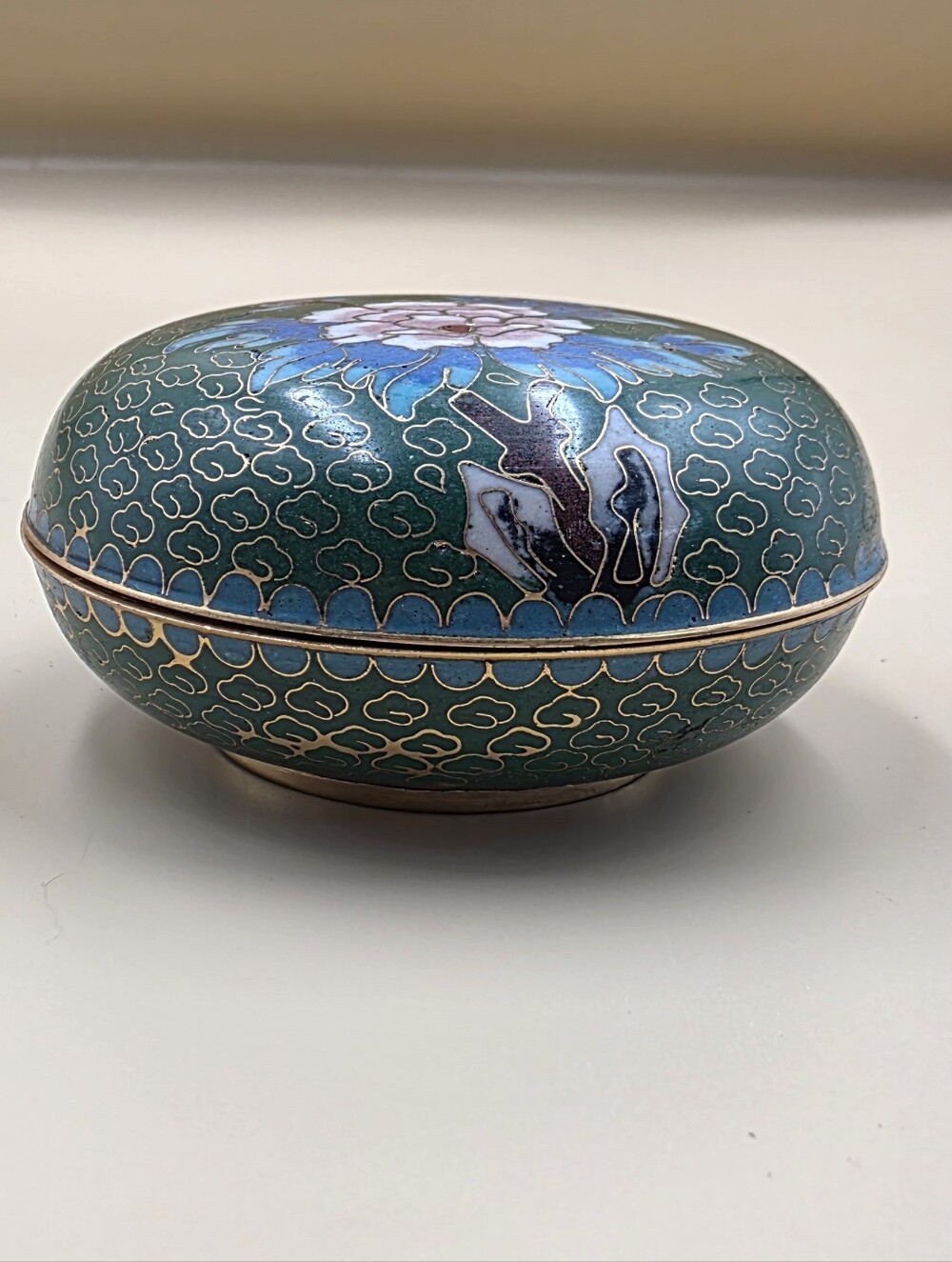 Cloisonné Vintage Chinese Cloisonne Floral Hand Painted Round Trinket